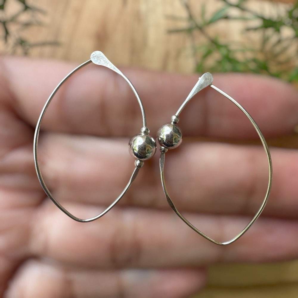 VTG Threader Drop Earrings 1.5 Inch Oval Ball Bead Minimalist 925 Sterling 1.5g